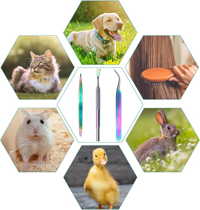 3 in 1 Tick Remover Kit, Stainless Steel Tick Remover Tweezers Tools Set for Pet Dog, Cat, with Storage Box (Colorful)