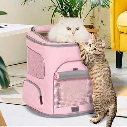 PETSFIT Pet Carrier Backpack with Upgraded Waist Protection, Cat Carrier Backpack Designed for Small Dogs/Cats, Fully Ventilated Collapsible Dog Backpack for Outdoor Traveling Hiking Camping, Pink