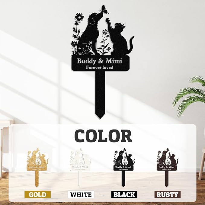 Personalized Pet Graves Marker for Dog & Cat, Custom Pet Headstone, Waterproof Memorial Plaques for Outdoor, Metal Cemetery Markers Yard Decor, Memorial Garden Stakes, Pet Memorial Gifts Color05