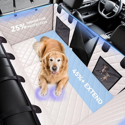 Hard Bottom Car Seat Cover for Dogs, PU+Plush Dog Car Seat Cover for Back Seat, Waterproof Backseat Extender for Dogs in Car (Ivory White, L - Cars, Small/Mid-Size SUVs & Trucks)