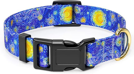 Rnivvi Dog Collar for Medium Dogs, Cute Heavy Duty Adjustable Puppy Collar with Quick Release Buckle for Girl & Female, Pet Accessories for Walking Running, M Length 1" Width, Van Gogh Starry Night