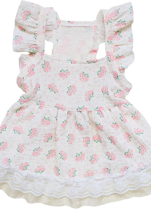 QWINEE Cute Flower Pattern Dog Dress Ruffle Trim Princess Dress Cat Vest Dress Lace Trim Summer Dress Pet Clothes for Small Medium Cats Dogs Kitten Puppy Pink A S