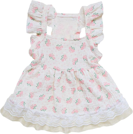 QWINEE Cute Flower Pattern Dog Dress Ruffle Trim Princess Dress Cat Vest Dress Lace Trim Summer Dress Pet Clothes for Small Medium Cats Dogs Kitten Puppy Pink A S