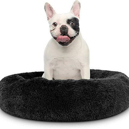 Cat Beds for Indoor Cats - Cat Bed Washable 20/24 inches, Dog Beds for Small Medium Dogs, Anti Anxiety Round Fluffy Plush Faux Fur Cat Bed, Thick Bottom (Dark, Medium)