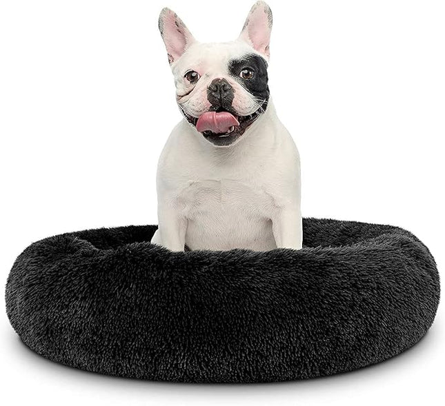 Cat Beds for Indoor Cats - Cat Bed Washable 20/24 inches, Dog Beds for Small Medium Dogs, Anti Anxiety Round Fluffy Plush Faux Fur Cat Bed, Thick Bottom (Dark, Medium)