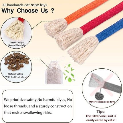 Retro Shaw Cat Chew Toys Ropes 3Pcs with Natural Catnip & Silvervine, Cat Nip String Toy, Interactive Kicker Safe Teeth Cleaning Kitten Toys for Indoor Cats Kitty, 23.6 Inches