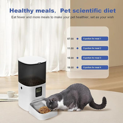 Automatic Cat Feeder, 6L Cat Food Dispenser with 10s Voice Recorder, Pet Feeder up to 8 Meals per Day, Timed Feeder with Dry Food Sealed Ring