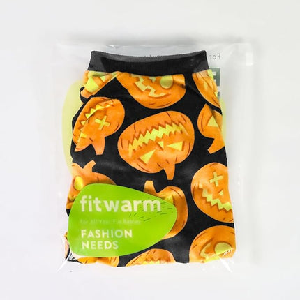 Fitwarm Halloween Pumpkin Dog Pajamas, Funny Dog Winter Clothes for Small Dogs Girl Boy, Pet Jumpsuit, Cat Halloween Costumes with Feet, Lightweight Velvet, Black, Orange, XL