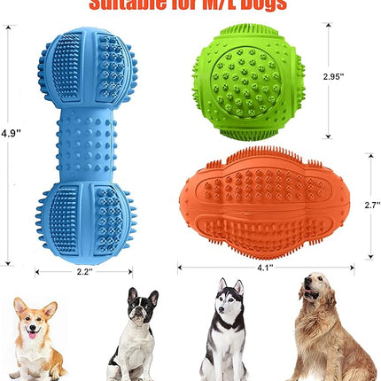LUKITO Dog Chew Toys 3 Pack for Aggressive Chewers, Multifunctional Teeth Cleaning and Gum Massage, Tough Toys with Natural Rubber for Large and Medium Dog
