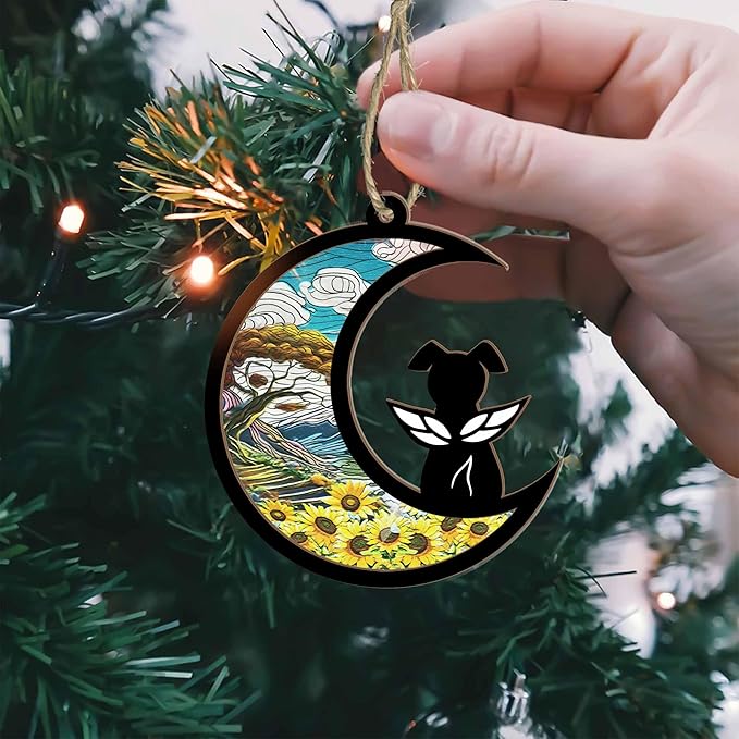 BSQUIELE Dog Memorial Suncatcher for Dog Lover - Dog Memorial Gifts- Pet Loss Suncatcher Ornament - Loss of Dog Sympathy Gift, Stained Glass Light Catcher - Dog Passing Away Gifts
