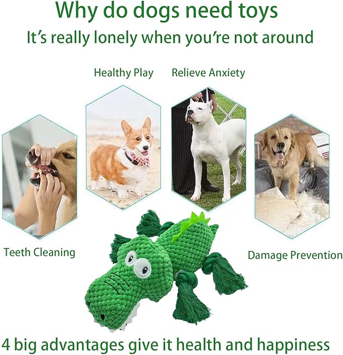 AIMETING Dog Toys, Durable Dog Chew Toys, Dog Squeak Toy with Fun Crinkle Paper, Plush Toys Suitable for Small, Medium, Large Dogs (Crocodile)