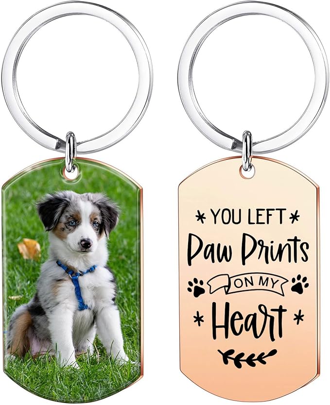 Funnylife Personalized Pet Memorial Keychain for Dogs Custom Dog Picture Keychain Pet Keepsake Loss of Dog Sympathy Gifts