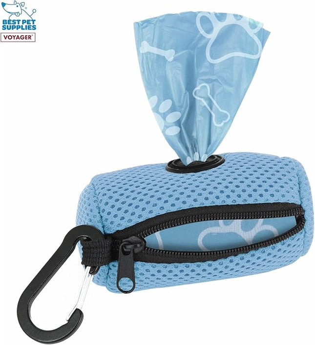 Best Pet Supplies 2-Pack Dog Poop Bag Holder Leash Attachment, Color, Reusable Mesh Dispenser Pouch for Travel, Walking, Park, and Outdoor Use, Soft and Durable with Clip-On - Mesh Baby Blue