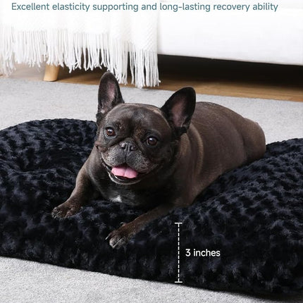 KSIIA Washable Dog Bed Anti-Slip Dog Crate Beds Deluxe Plush Kennel Pad Comfy Pet Sleeping Mat for Medium Dogs, 29" x 21", Black