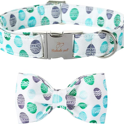 Easter Dog Collar with Bow Tie - Adjustable Easter Eggs Dog Collar Classic Bowtie Metal Buckle Puppy Collars for Small Medium Large Dogs XL