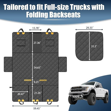 Large Back Seat Extender for Dogs, Paw-Proof & Waterproof Pet Seat Cover with Door Protection for Full-Size Crewcab Trucks, Dog Hammock Reinforced with Glass-Fiber Rods