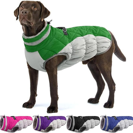 Large Dog Coat, XXLarge Dog Winter Coat, Waterproof Pet Jacket with Back Zipper,Extra Large Pet Coats, Warm Fleece Jacket with D-Ring, Windproof Winter Clothes Golden Retriever,Green,XXL