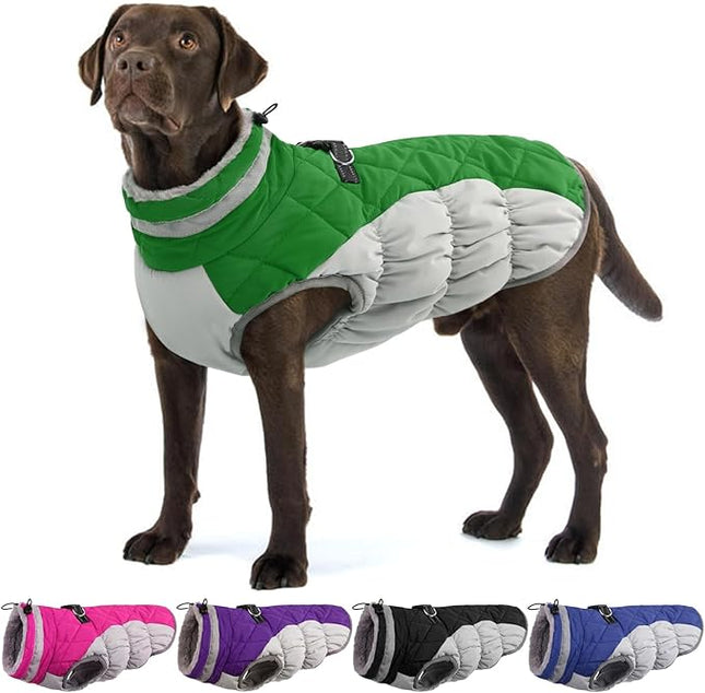 Large Dog Coat, XXLarge Dog Winter Coat, Waterproof Pet Jacket with Back Zipper,Extra Large Pet Coats, Warm Fleece Jacket with D-Ring, Windproof Winter Clothes Golden Retriever,Green,XXL
