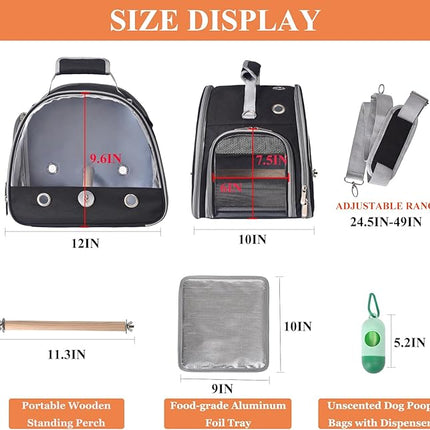 Bird Carrier with Stand & Tray, Small Bird Travel Cage for Parrot & Parakeet, Shoulder Strap - Black