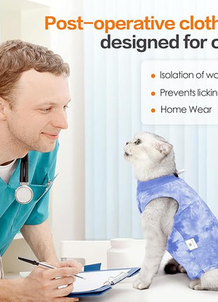 Cat Recovery Suit After Surgery, Recovery Wear for Abdominal Wounds, Onesie Cone E-Collar Alternative - Blue M