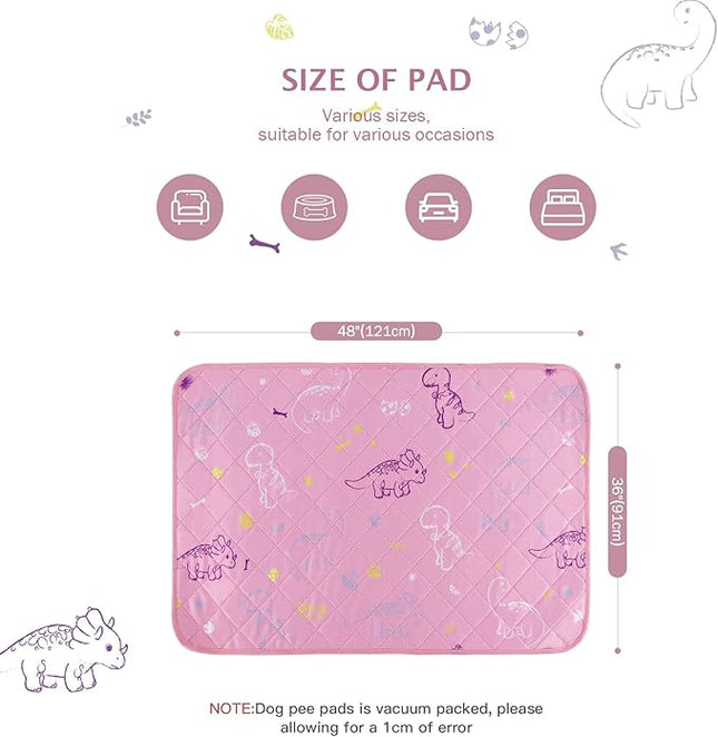 IEUUMLER Washable Pee Pads for Dogs, 2 Pack Non-Slip & Waterproof Pack Whelping Pad, Reusable Washable Puppy Potty Training Pad with Fast Absorbent for Playpen EU007 (Pink Dinosaur, 36"X48"-2pcs)
