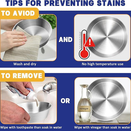 6-Pack Stainless Steel Cat Food Bowls, Shallow Whisker-Friendly Non-Slip Silicone Base Metal Dishes, Easy to Clean Indoor Water Flat Plates for Cat, Kitten, Small Dog (5.9")