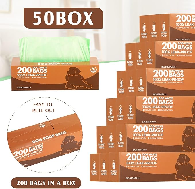 Sherr 50 Rolls Dog Waste Bags 10000 Count Dog Trash Bags Leak Proof Pet Doggie Poop Roll Waste Thick Plastic Bag for Home Park Outdoor Travel Pet Supplies(Dark Green)