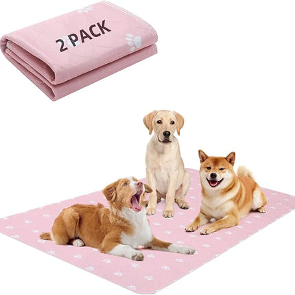 PUPTECK Washable Pee Pads for Dogs - Waterproof Reusable Puppy Potty Training Pads Whelping Mat - Fast Absorption Non-Slip Pet Food Feeding Mat (Pink, 48x60 Inch (Pack of 2))