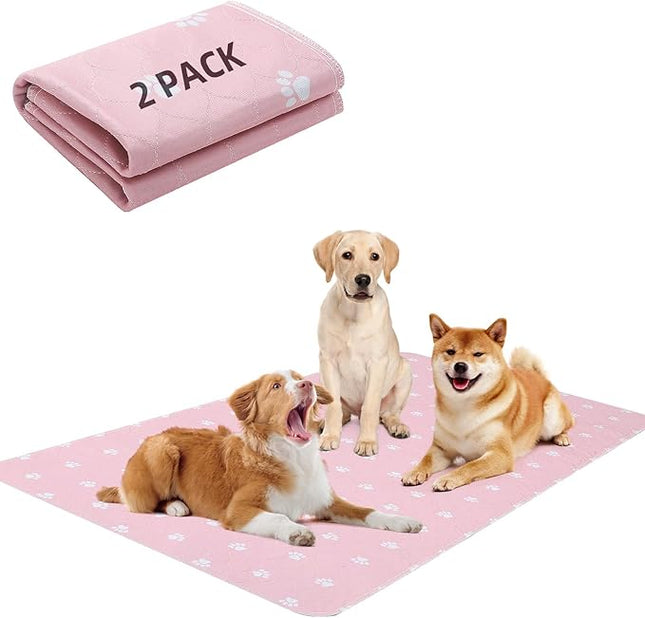 PUPTECK Washable Pee Pads for Dogs - Waterproof Reusable Puppy Potty Training Pads Whelping Mat - Fast Absorption Non-Slip Pet Food Feeding Mat (Pink, 48x60 Inch (Pack of 2))