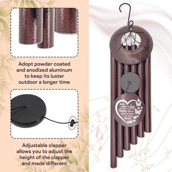 45inch Personalized Wind Chimes, Metal Memorial Wind Chimes, Heart Butterfly Wind Chime for Loss of Loved Dad/Mom, Sympathy Memorial Gifts Wind Chime Deep Tone Outdoor Decorations