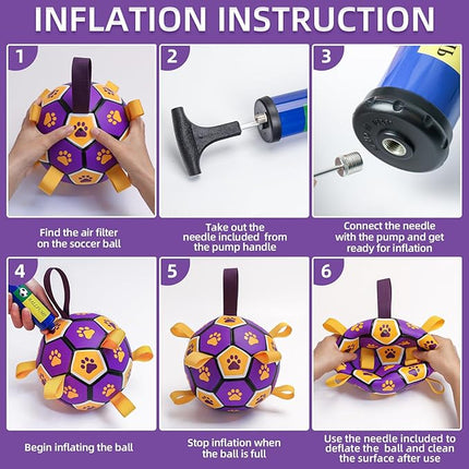 QDAN Dog Ropes Toys, Soccer Ball with Straps, Dogs Water Toy, Durable Dog Balls for Small Medium Breed（6 Inch）