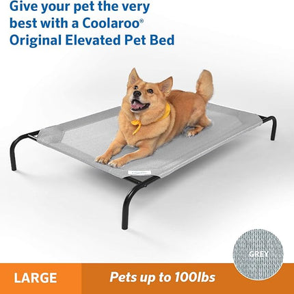 Coolaroo Original Elevated Dog Bed - Breathable Off-The-Ground Pet Bed with Cooling Fabric, Joint Relief & Moisture-Resistant Fabric, 100% Recyclable, Easy Clean, Grey, Large