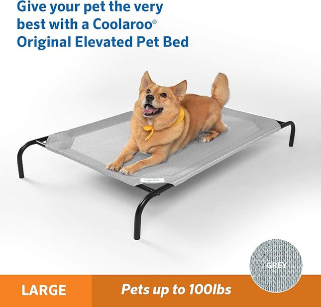 Coolaroo Original Elevated Dog Bed - Breathable Off-The-Ground Pet Bed with Cooling Fabric, Joint Relief & Moisture-Resistant Fabric, 100% Recyclable, Easy Clean, Grey, Large