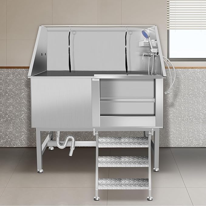 Professional Stainless Steel Dog Grooming Tub W/Soap Box, Faucet,Rich Accessory, Bathtub For Multiple Pets, Washing Sink For Home