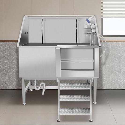 Professional Stainless Steel Dog Grooming Tub W/Soap Box, Faucet,Rich Accessory, Bathtub For Multiple Pets, Washing Sink For Home