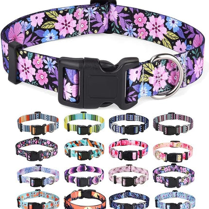 Dog Collar with Bohemia Floral Tribal Geometric Patterns - Soft Ethnic Style Collar Adjustable for Small Medium Large Dogs(Floral Pink,M)