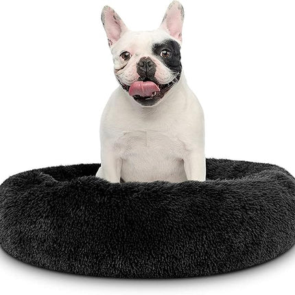 Cat Beds for Indoor Cats - Cat Bed Washable 24 inches, Dog Beds for Small Medium Dogs, Anti Anxiety Round Fluffy Plush Faux Fur Cat Bed, Thick Bottom (Dark, Large 24" L x 24" W)
