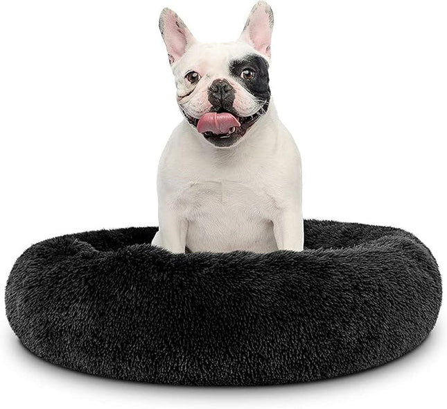 Cat Beds for Indoor Cats - Cat Bed Washable 24 inches, Dog Beds for Small Medium Dogs, Anti Anxiety Round Fluffy Plush Faux Fur Cat Bed, Thick Bottom (Dark, Large 24" L x 24" W)
