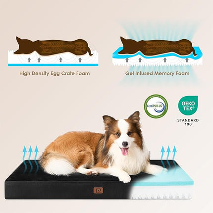 EHEYCIGA Waterproof Dog Bed Orthopedic 41"x27", Memory Foam Pet Bed for XLarged Dogs, Washable Pet Mat with Removable Cover, Black