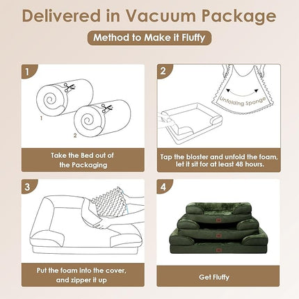 EHEYCIGA Orthopedic XL Dog Beds, Waterproof Memory Foam Dog Bed for Extra Large Dogs, Non-Slip Bottom and Egg-Crate Foam Big Pet Couch Bed with Washable Removable Cover, Dark Green