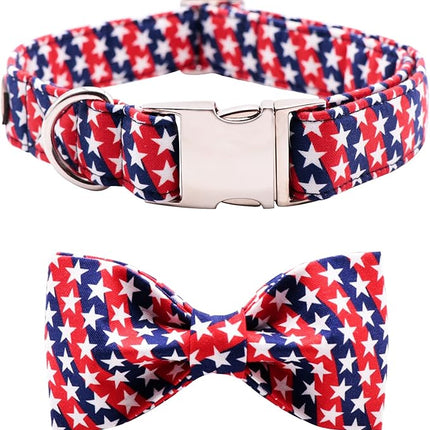 Lionet Paws Patriotic Dog and Cat Collar with Bowtie, 4th of July, Soft and Comfortable, Adjustable Collar for Puppies and Cats, Neck 8-12 inches