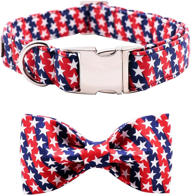 Lionet Paws Patriotic Dog and Cat Collar with Bowtie, 4th of July, Soft and Comfortable, Adjustable Collar for Puppies and Cats, Neck 7-11 inches