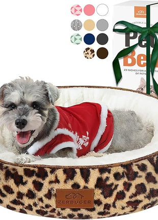 Cat Bed, 23In Dog Beds for Small Dogs, Calming Cat & Dog Beds for Indoor Pets, Pet Beds Comfortable Donut Round Ultra Soft (Leopard, Medium 23in)