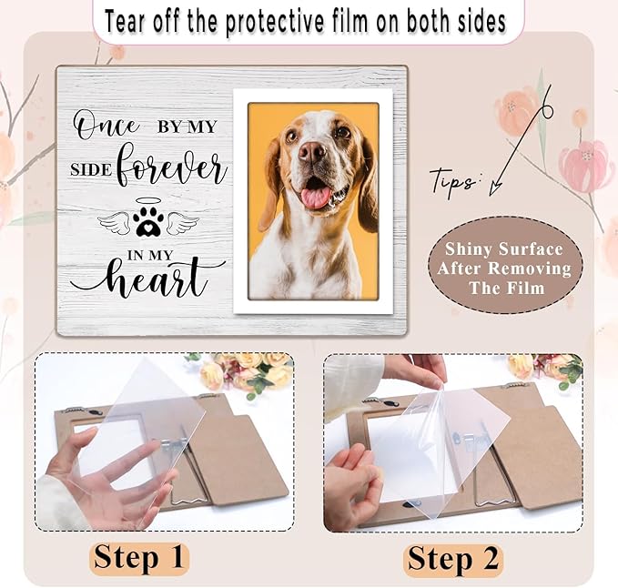 Pet Memorial Picture Frame, Cats or Dogs Wooden Picture Frame, Memorial Pets Loss Photo Frame, Pet Loss Sympathy Gift for Pet Owner, You Left Paw Prints on Our Heart Forever,4x6Inch Photo