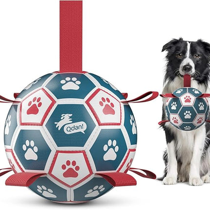 QDAN Dog Balls, World Cup Soccer Ball with Straps, Durable Herding Balls for Small Medium Pet, Puppy Birthday Gifts, Dog Water Toy, Pet Toys Puppy Ball (6 Inch)