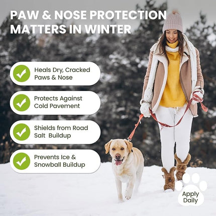 Lick-Safe Dog Paw & Nose Balm with Coconut Oil | Winter Road Salt & Cold Pavement Protector | All-Natural Moisturizer & Soother for Dry, Cracked Pads & Snout, Nose Butter for Bulldogs (60 g /2.1 oz)