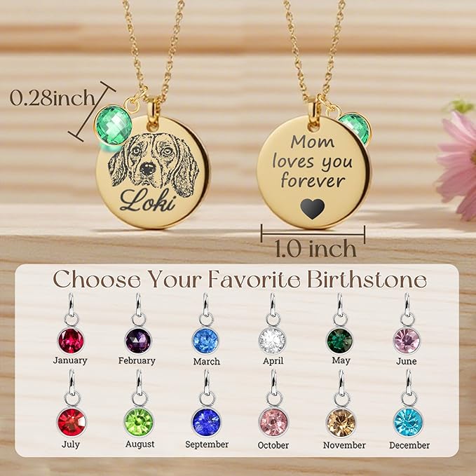 Personalized Pet Portrait Necklace Customized Pet Memorial Necklaces Dog Necklace for Women Custom Pets Necklaces Dog Memorial Jewelry for Cat Mom Dogs Dad (Gold 1 Portrait)