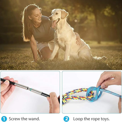 DIBBATU Flirt Pole for Dogs Interactive Dog Toys for Large Medium Small Dogs Chase and Tug of War, Dog Teaser Wand with Lure Chewing Toy for Dog Outdoor Exercise 1 pcs