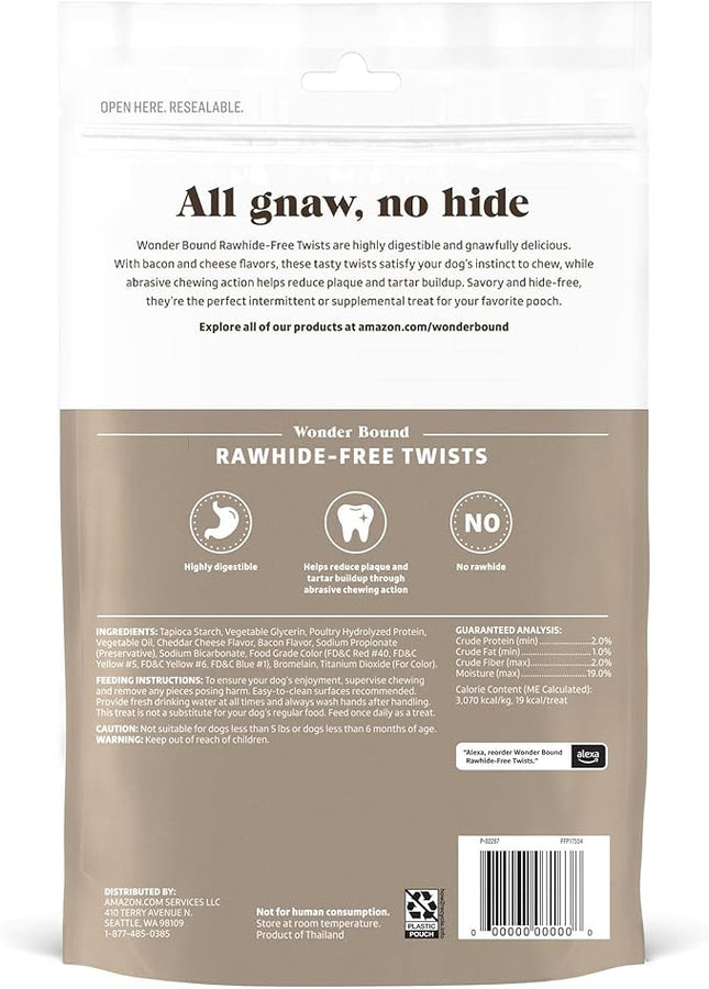 Amazon Brand - Wonder Bound Bacon & Cheese Flavor Dog Twist Sticks - 55 Count - Rawhide-Free Dog Treats, Dental Health Chews for Plaque & Tartar Control, Easy to Digest, Long-Lasting (Pack of 2)