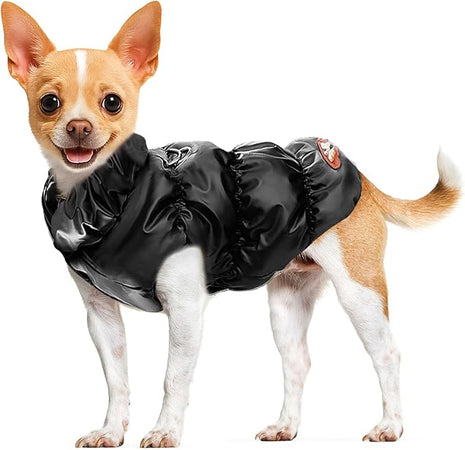 Winter Warm Dog Jacket for Small Medium Dogs Cat Cold Weather Coats with Harness Paded Dogs Fleece Vest Waterproof Windproof Dog Snow Jacket Pet Puppy Clothes (Black,XS)